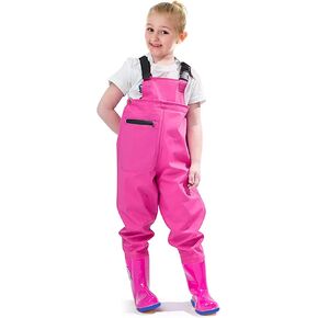 Kids Chest Waders with Non-Slip Boots, Attached System with Waterproof Trousers, Waders for Boys and Girls