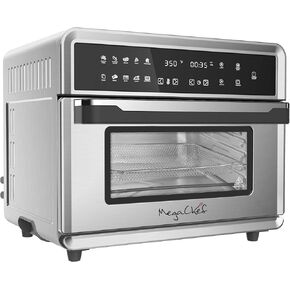 Megachef 10 in 1 Electronic Multifunction 360 Degree Hot Air Technology Countertop Oven, Silver Chrome, 25 Liter Capacity