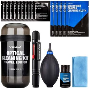 VSGO Professional Camera Lens Cleaning Kit for Canon, Nikon, Sony, Pentax DSLR Lenses, Includes Lens Cleaning Pen, Air Blower, and Cleaning Fluid (DKL-15D)