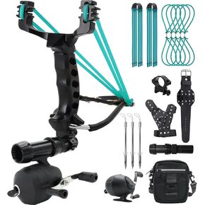 oubert Powerful Slingshot Fishing Kit with Reel Foldable Slingshot Bowfishing Kit with Fishing Darts and Hand Guard Wrist Slingshot for Fishing and Hunting