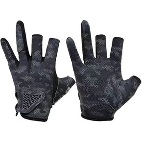 Fishing Gloves 3 Cut Fingers Anti-Slip UPF50 UV Protection Sun Gloves Men Women Kayaking Rowing Sailing Canoeing Hiking Biking Outdoor Breathable Skin-Friendly (Black, Large)