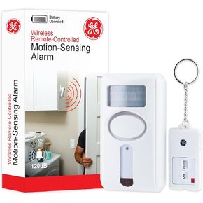 GE Personal Security Motion Sensing Alarm with Keychain Remote, 120dB Siren, Easy to Use, Easy to Install, No Wiring, Home Protection, 51207, Medium, White