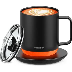 vsitoo S6PLUS Self Heating Coffee Mug, 3-Mode-RGB Temperature Control Smart Mug, APP & Manual Controlled Heated Mug, Heated Coffee Mug Warmer with 90 Min Battery Life, 12oz, Black