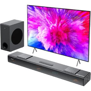 Hiwill 3.1.2CH Dolby Atmos Soundbar for Smart TV, 400W Peak Power, 2 Up-Firing, 2 Side-Firing Home Theater Speakers, 3D Surround Sound System, Sound Bar with Subwoofer, eARC/ARC/Opt/BT, Nimbus A312