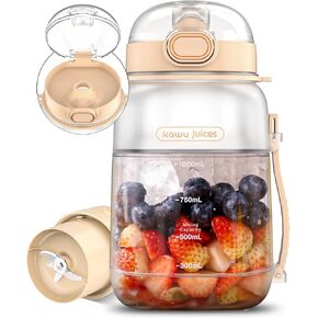 kawu Portable Blender, Smoothie Blender, Personal Blenders with 34.1 oz, No-BPA, Leakproof-Lid and Sip Spout, USB-C Rechargeable, Personal Mixer for Shakes, Recipes, with Handle/Strap, White