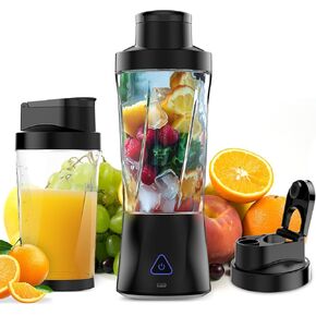 Portable Blender, 360 Watt Personal Blender for Shakes and Smoothies, 6000mAh USB Rechargeable, BPA Free 24 Oz Juicer Cup with 6 Blades and Lid, Self Cleaning Portable Juicer for Kitchen/Travel, Black