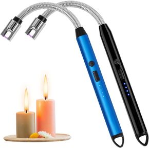 2 Pack Electric Candle Lighter, Rechargeable Plasma Arc USB Lighters with Flexible Neck, Windproof & Flameless for Candles, BBQs, Camping, Kitchen, Fireplace, Fireworks.