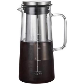 Cold Brew Coffee Maker Borosilicate Glass with 304 Stainless Steel Filter, Tea Infuser Ice Cold Brew Pitcher Kitchen, with Spout Kitchen Iced (48oz (1.4 L))