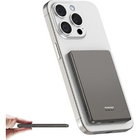 Dbasne Magnetic Portable Charger, 5,000mAh Mag-Safe Slim Wireless Power Bank with USB C PD 20W QC3.0 Wired Fast Charging, Battery Pack Compatible with iPhone 16/16 Pro/16 Pro Max/15/15 Pro Series
