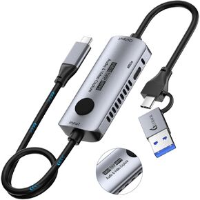 Guermok USB C to USB A/C Video Capture Card, 1080P 60FPS PD 100W Fast Charging, USB 3.0 Capture Device, Compatible with iPad Phone MacOS, VR, Switch, Steam, PC for Gaming & Streaming