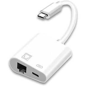 USB C to Ethernet Adapter,2-in-1 USB C to RJ45 Adapter with 60W PD Type-C Charging Port,10/100Mbps Ethernet Network Support Compatible with i-Pad Pro/Android/Mac/Galaxy and USB C Devices