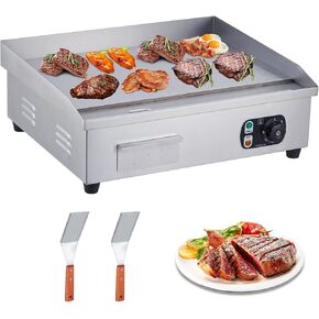 21" Commercial Electric Griddle With Temperature Control 122°F-572°F, 1600W Stainless Steel Electric Grill, Flat Top Countertop Griddle for Kitchen Restaurant, 110V 60HZ (No Plug)