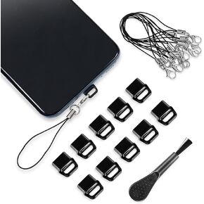 10pcs Dust Plug Cover, USB C Type C Dust Cover Anti Dust Plug Charging Port Protector Cap with Easy-Grip Tab Lanyard and Cleaning Brush Compatible with Most Mobile Phone Devices
