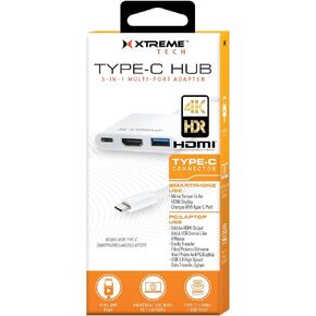 Xtreme USB-C Hub Multi-Port Adaptor, USB Type C Male to HDMI, USB-C, USB-A Female, Simultaneously Charge your Phone, Screen Mirror to Monitor or TV, 5 GBPS Data Transfer, Add a Flash or Hard Drive