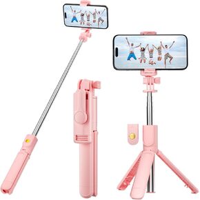 Pink Selfie Stick Tripod, with Wireless Remote Control, Live Streaming and Video Recording, Compatible with Android, iPhone and More