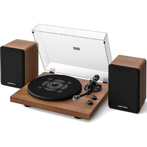 SoulBox S1 Vinyl Record Player with Stereo Speakers, Turntable with Built-in Preamp, S-Shaped Tonearm, 33/45 RPM