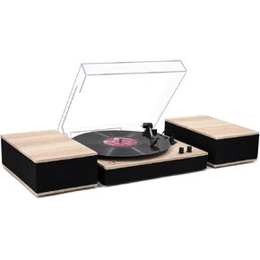 MPK Bluetooth Record Player,Turntable HiFi System with Bookshelf Speakers, 3-Speed Belt-Drive Vinyl Turntable for Vinyl Records with Wireless Playback and Auto-Stop,Light Wood