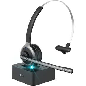 XAPROO Wireless Headset for Work, 2025 New Wireless Computer Headsets with Microphone, Flip-to-Mute, On Ear Cell Phone Lightweight Headset with Charging Base for Home Office Call Center Zoom Skype