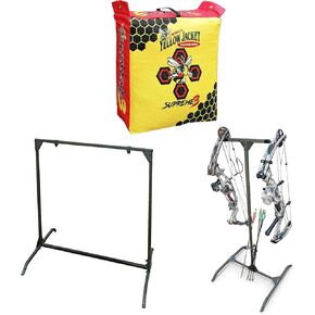 Morrell Yellow Jacket Supreme Adult Archery Bag Target with HME Products 30 Inch Bag Target Stand and Indoor Outdoor Steel Archery Bow Storage Rack