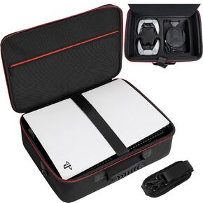 GMAK Hard Shell Carrying Case for PS5, Protective Case Travel Bags Compatible with Playstation 5, DualSense Controllers, Base, Cords and Other Accessories, EVA Storage Bag with Shoulder for PS5, Black
