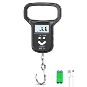 MEIYA Fish Scale/Fishing Scale: Dual Power (Battery/Rechargeable), Extra Wide Handle, Backlit LCD Display, Includes 2 AAA Batteries&USB-C Charging Cable, Fishing Gifts for Men (Black)