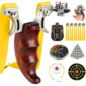Catch&Hunt Slingshot, Hunting sling shot, Adult Professional Stainless Steel Tactical Slingshots, Wooden Handle, Rubber Band with Ammo, Ammunition bag, Target paper