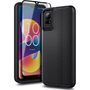 for TCL 50 LE Phone Case, TCL K23/K24 Case with Tempered Glass Screen Protector [Maximum Coverage], Full-Body Protective [Dual Layer Hybrid] Shockproof Case (Black)