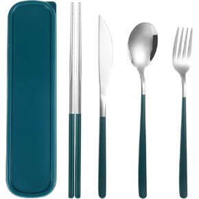 Travel Cutlery Set, 18/8 Stainless Steel Portable Flatware Set with Case, Reusable Travel Silverware Utensils for Lunch, Camping, Picnic, Hiking and Office, Dishwasher Safe