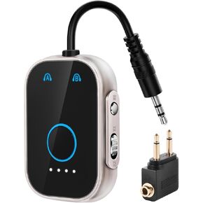5.3 Bluetooth Transmitter Receiver,Low Latency 2-in-1 Airplane Bluetooth Adapter, for Airplanes, TV, PC, Gym, Switch,Supports to 2 AirPods/Headphones;Bluetooth Receiver for Car/Home Stereo