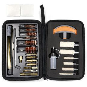 Shotgun and Handgun Cleaning Kit, for .22, .357, .38, 9mm, .45 Caliber Pistol, .30, .20 and .12 Gauge Shotgun Cleaning Kit (Bronze Bore Brush, Brass Rods, Brass Jags and Brass Slotted Tips)