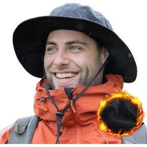 TOP-EX Oversized XL XXL Waterproof Winter Bucket Fleece Lined Rain Hat for Men Cold Weather Hiking Fishing Outdoor 57-65CM