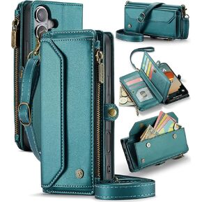 LBYZCASE Crossbody Wallet Case for iPhone 16 Plus 6.7",Women's Fashion PU Leather Phone Case with Magnetic Snap,Shoulder Strap,Zipper Pocket,RFID Blocking Card Holder for iPhone 16 Plus-Black