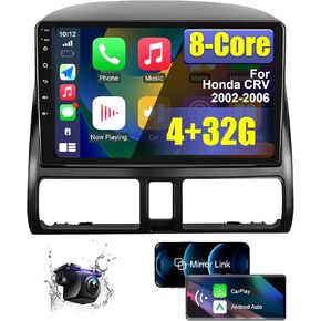 4+32G Car Radio Stereo for Honda CRV 2002 2003 2004 2005 2006 with Wireless CarPlay/Android Auto, 9 Inch HD Touchscreen Android 12 Car Radio Stereo 8 Core with AM/FM/RDS Backup Camera WiFi GPS SWC