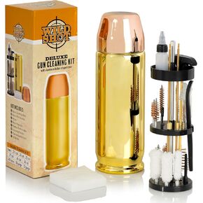 Deluxe Gun Cleaning Kit with Aluminum Hollow-Point Bullet-Shaped Storage Case, Cleaning Tools to Effectively Maintain Handguns, Shotguns and Rifles