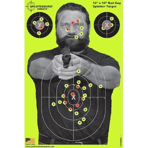 Splatterburst Targets - 12 x18 inch - Bad Guy Splatter Target - Easily See Your Shots Burst Bright Fluorescent Yellow Upon Impact - Made in The USA