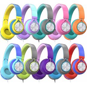 AILIHEN Kids Headphones for School with Microphone - C8 On-Ear Wired Headphones 10-Pack Bulk with HD Stereo Sound 3.5mm Jack for K-12 Classroom Library Online Learning (Multicolor)