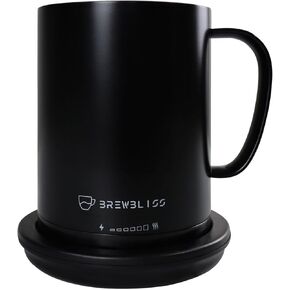 Brewbliss Temperature Control Smart Mug, 14 Oz, App-Controlled & Self-Heating Coffee Mug with 80 Min Battery Life, 1°F Precise Temperature Control Mug Warmer, Gift for Christmas & birthdays - Black
