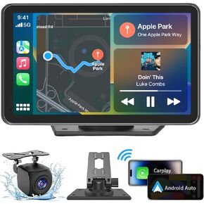 2025 شاشة CarPlay المحسّنة للسيارة - 7 "HD Carplay و Android Auto مع Bluetooth ، وكاميرا النسخ الاحتياطي HD ، وملاحة GPS ، و Siri ، و Radio FM ، و Aux ، و Mirror Link - متوافق مع جميع المركبات