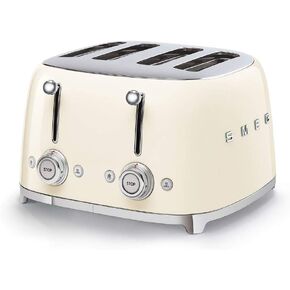 Smeg 50's Style Retro Aesthetic 4 Slice Toaster 6 Presets Extra Wide Slots Cream TSF03CRUS