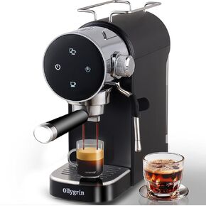 Espresso Machine,15 Bar Semi-Automatic Espresso Maker with Milk Frother,Touch Screen Black Stainless Steel Coffee Machine with 40oz Removable Water Tank,Cappuccino,Latte,Americano for Home