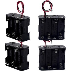 (Pack of 4) 8 AA Battery Holder Case Box, 12V Volt Total AA Battery Holder w/Wires, 8 AA Battery Holder with Leads-Double Layers Battery Holder(Each Layer Loads Four aa Batteries)