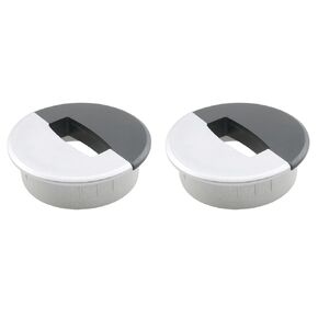 2pcs 60mm High-Grade Plastic Office Computer Desk 2-in-1 Threading Box (Silver+Black) Desktop Clue Cable Loop Hole Cover Office PC Desktop Cable Organiser Plastic Cover Cable Hole Cover
