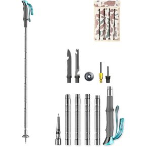 Multifunctional Trekking Pole, Lightweight 6-Section Multifunctional Folding Trekking Pole, Internal Storage Tools, Canvas Storage Bag, Easy to Carry, Suitable for Outdoor Hiking