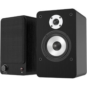 LONPOO Passive Bookshelf Speaker, 75W x 2 Classic Wooden Near Field Monitor with 4-Inch Carbon Fiber Woofer &1-Inch Silk Domed Tweeter 2-Way Speaker,Amplifier Required (Not Inlcuded)