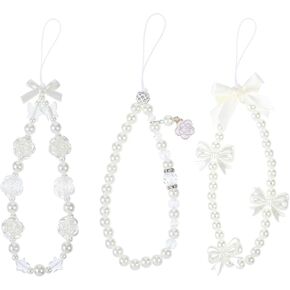 3PCS Pearl Beaded Phone Charm, Cute Phone Charms Strap, Aesthetic Beaded Phone Wrist Strap, Lanyard Beads for Purse and Camera Bag Charms