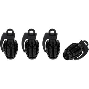 Tire Valve Stem Caps Decorative Black Grenade Shape Tyre Valve Dust Covers 7x36.5mm Aluminum Alloy Plastic 4 Pcs
