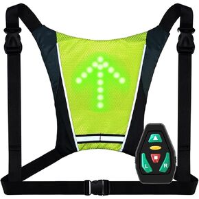 Bike Turn Signal Backpack, 48 Led USB Rechargeable High Visibility LED Reflective Vest, Reflective Vest Safety Gear with 5 Adjustable LED Direction Indicators For Night Riding Warnings
