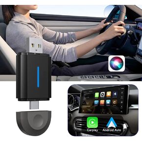 Mini Android Auto and Carplay Wireless Adapter - Convert Wired to Wireless Apple CarPlay Adapter for iPhone 6+ and 2016+ Cars, Plug and Play USB & Type-C Bluetooth Wireless Android Auto Car Adapter