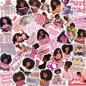 50PCS Black Girl Book Stickers for Kindle Pink Bookish Stickers Book Aesthetic Stickers for Adults Reading Stickers of Kindle Book Lover Accessories Waterproof Vinyl Stickers