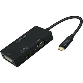 USB C to HDMI/DVI/VGA Multiport Adapter Converter UHD 4Kx2k @ 30Hz, Thunderbolt 3 Compatible, USB Type C to HDMI, USB-C, USB Type-C (U444-06N-HDV4K) (Type c to 3in 1 Black)